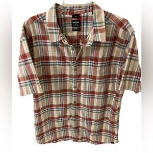 Prana Groveland Plaid Organic Cotton Button Down Shirt XL Red / Burgundy